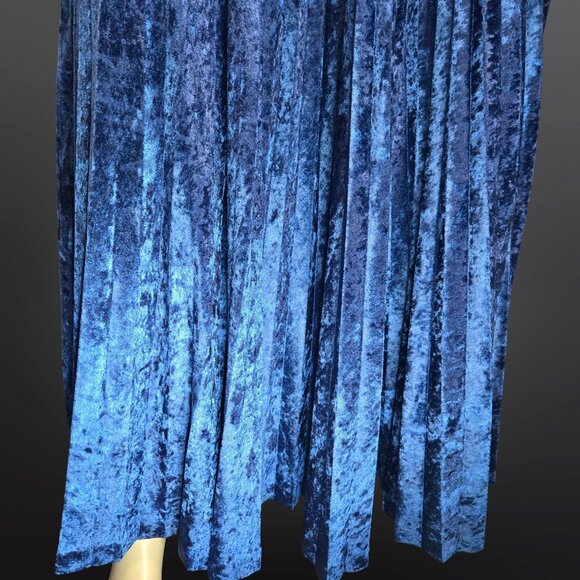 Vintage Linda Lundstrom Blue Crushed Velvet Maxi Swing Skirt Size S Pleated Boho - Picture 4 of 10